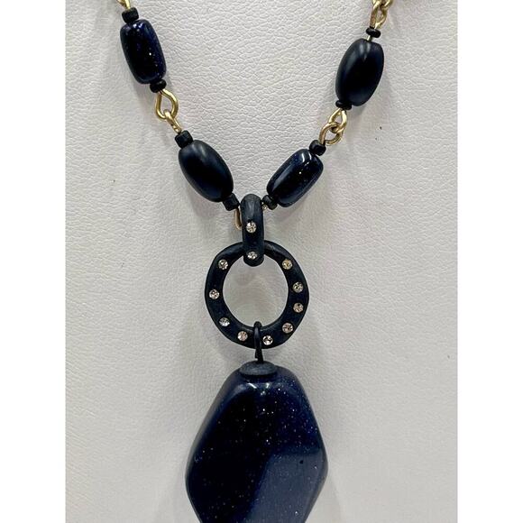 Sigrid Olsen Signed‎ Dark Blue Glittery Stone Fashion Statement Necklace - Picture 7 of 11